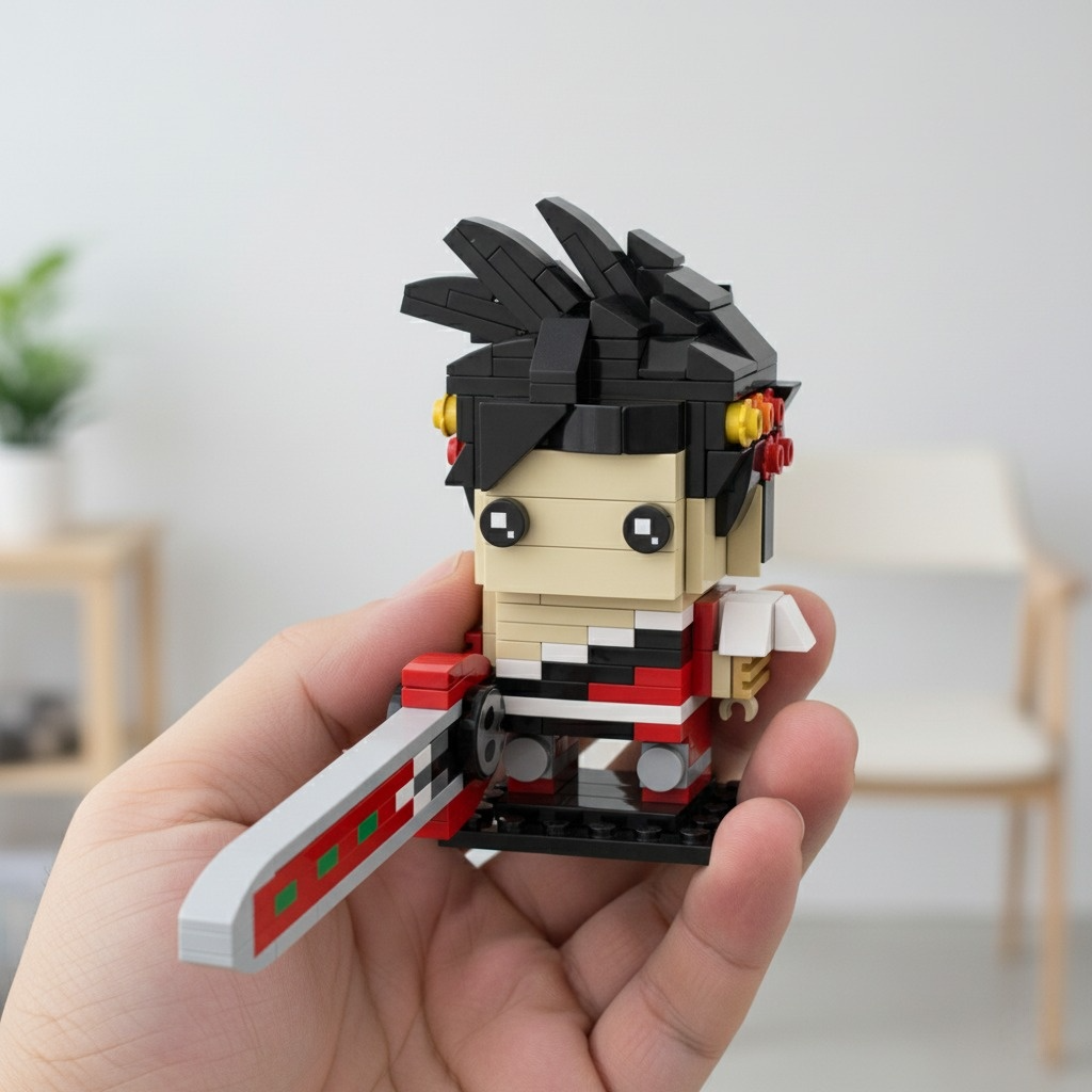 A detailed close-up of the built Zagreus figure, highlighting the face and weapon