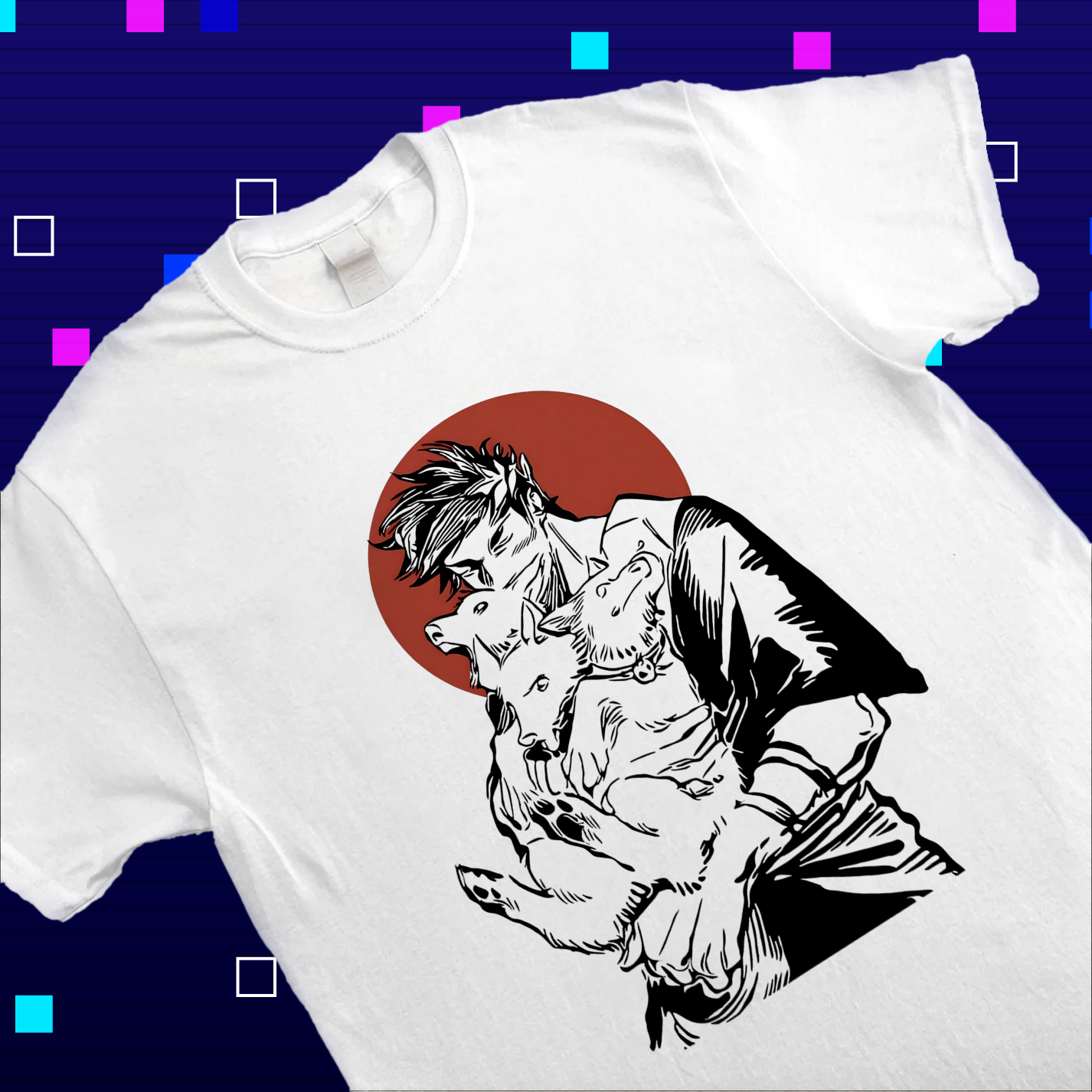 A detailed close-up of the 'Underworld's Best Friends' design on the Hades merch shirt