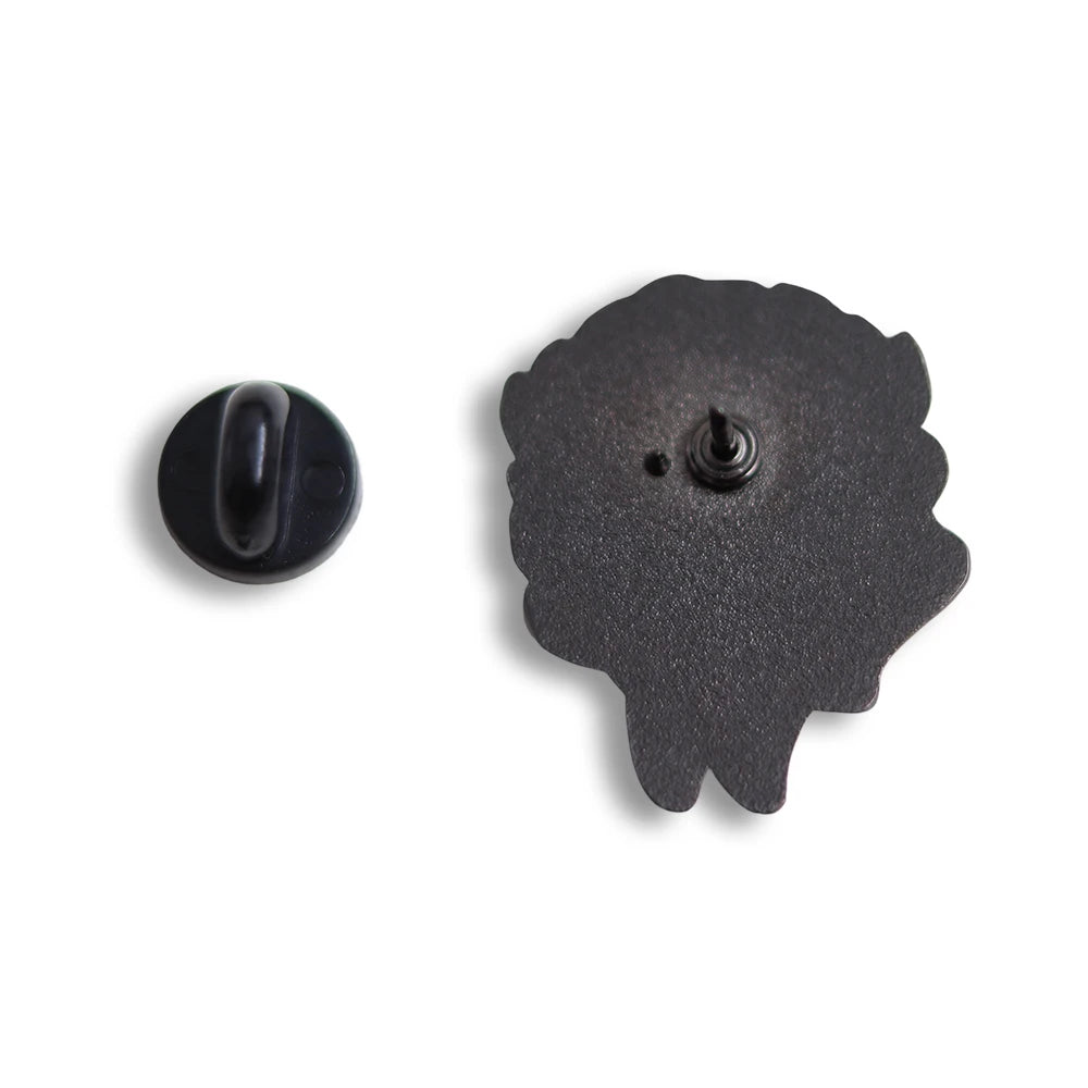 Back view of the Hades pin, showing the secure backing clutch