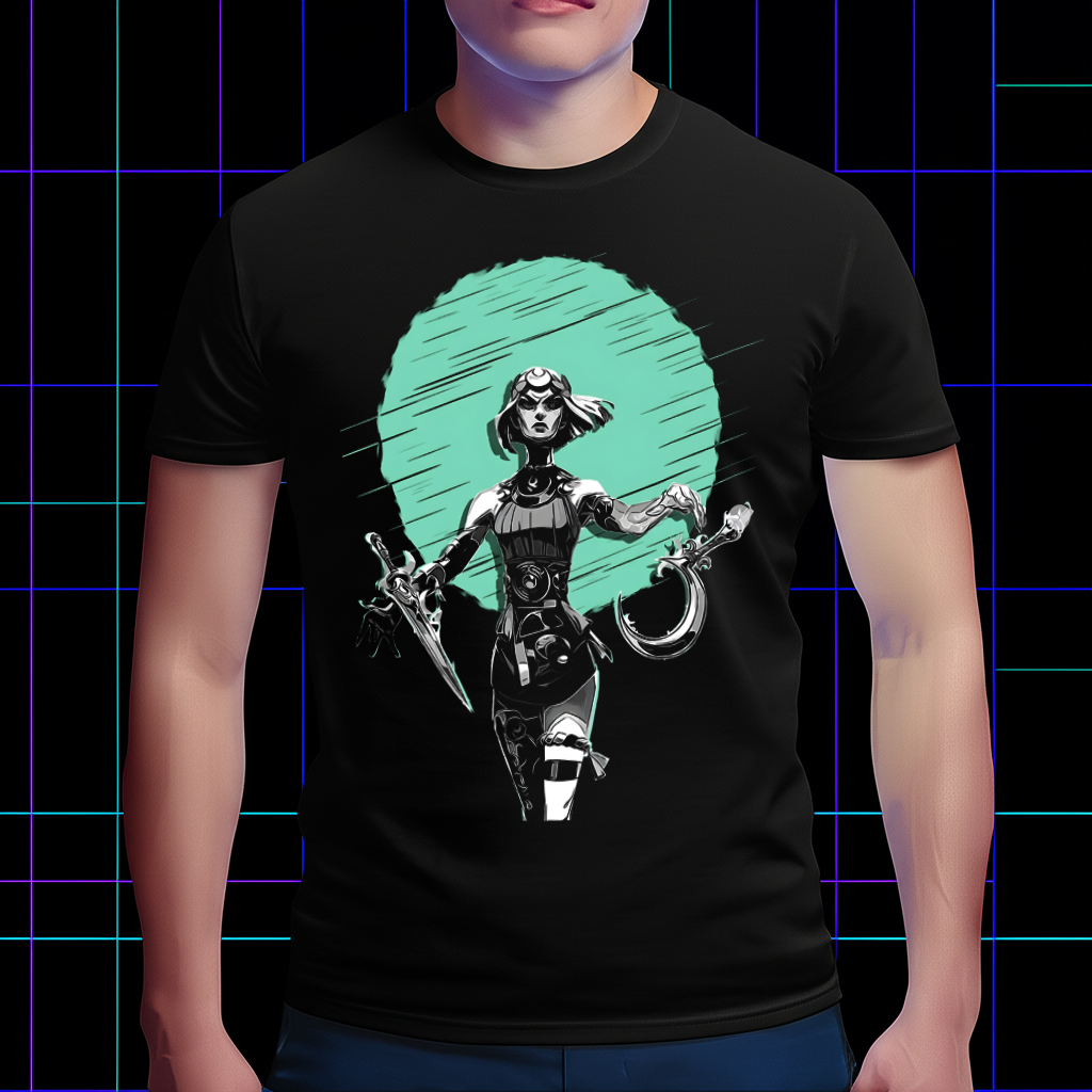 A lifestyle photo of a person wearing the retro Hades Melinoë tee