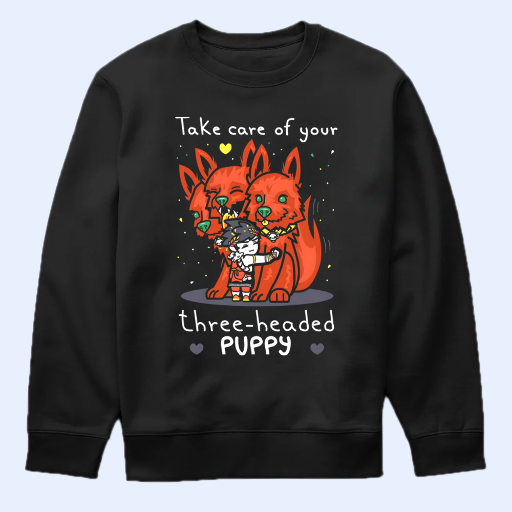 Hades Shirt, "Take Care of Your Three-Headed Puppy" Zagreus & Cerberus Tee, Hades Merch Cartpitol