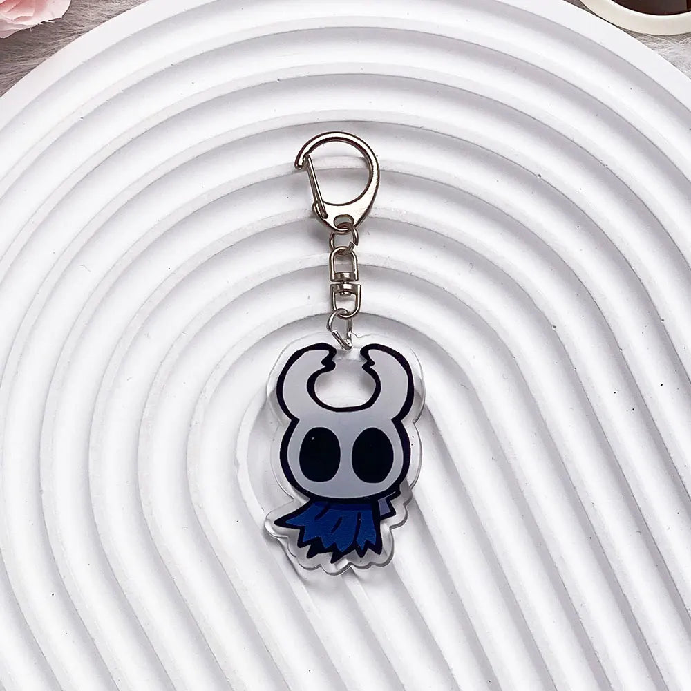 Close-up of The Knight acrylic keychain, showing print detail, model2