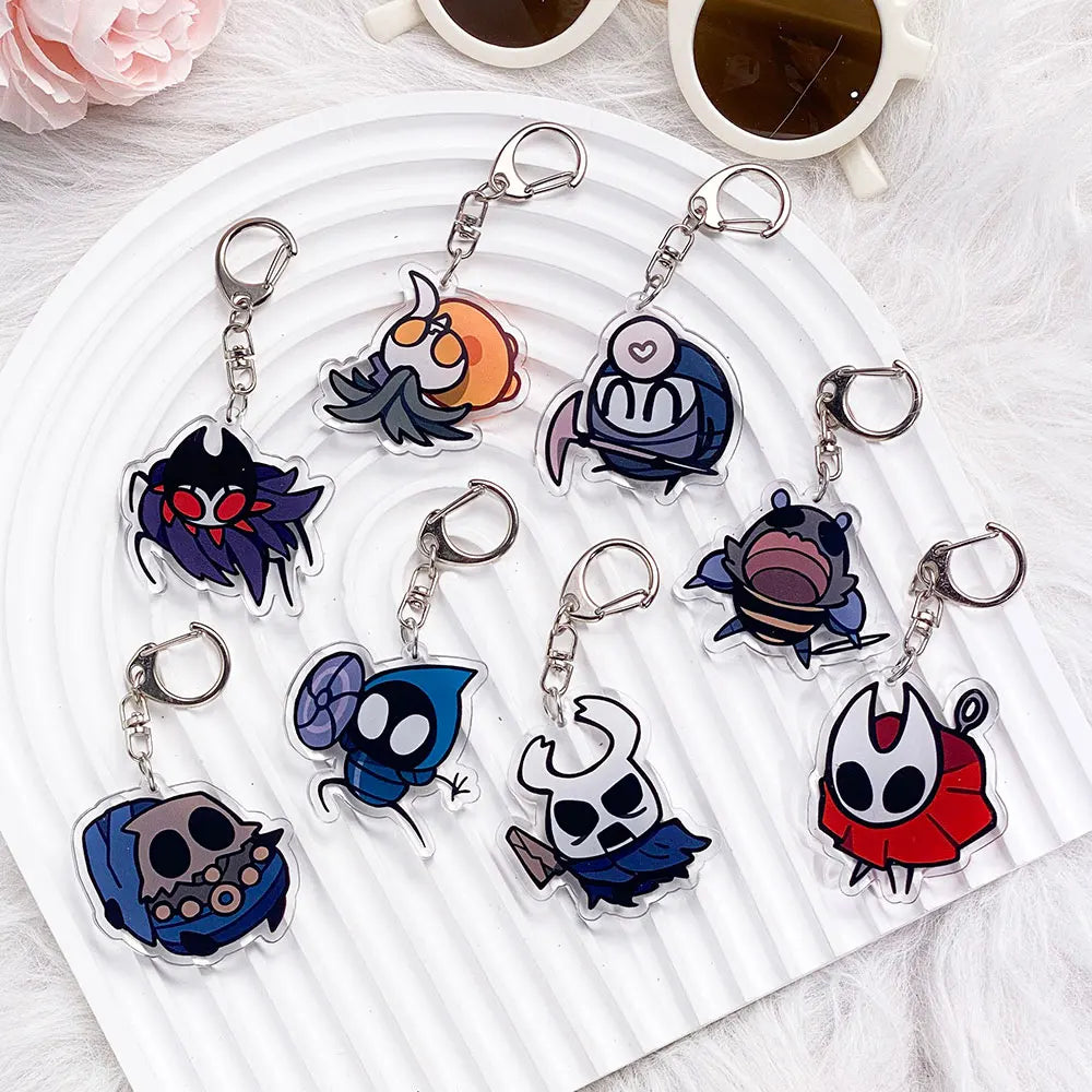 Front view of the cute Hollow Knight acrylic keychain