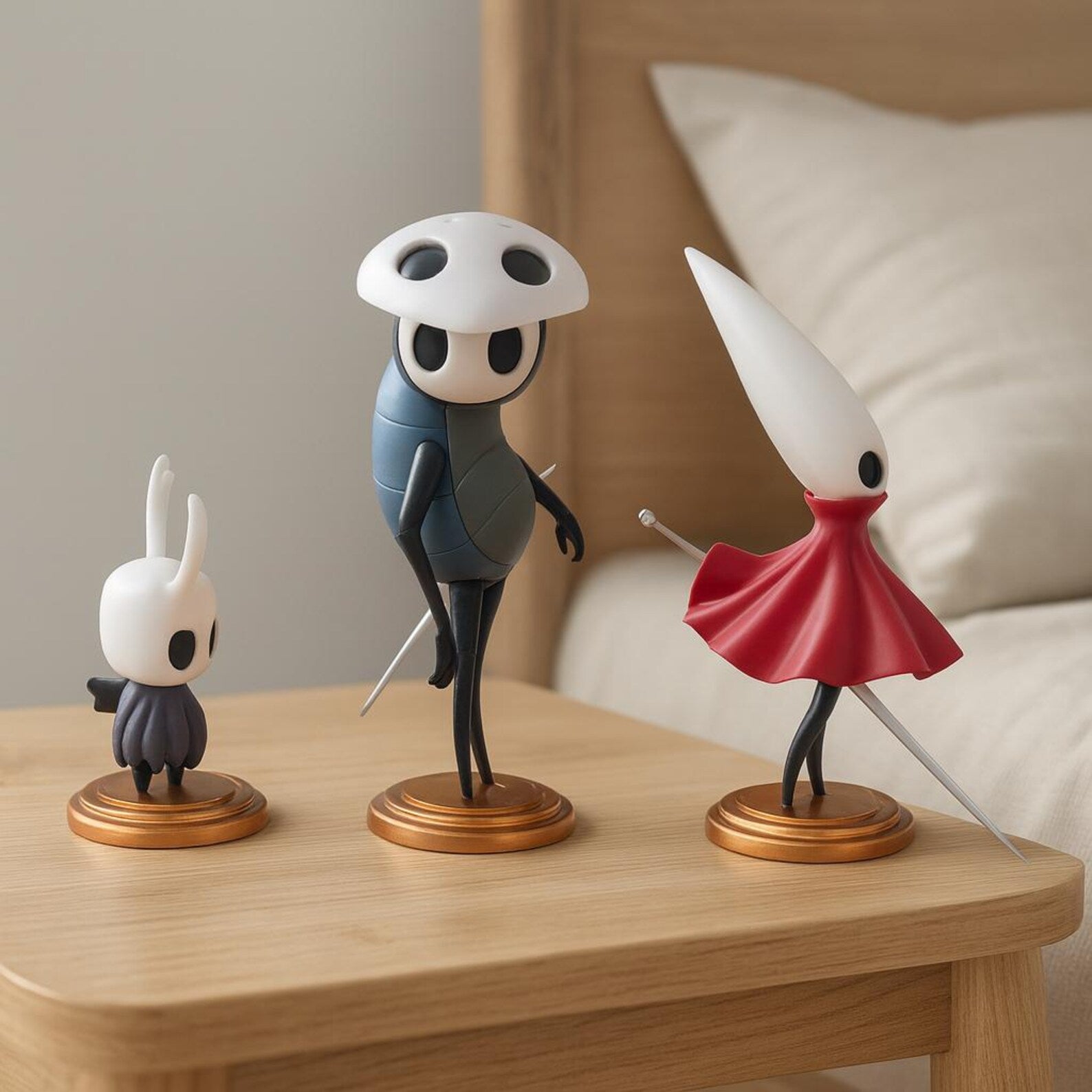 3-piece Hollow Knight figure set (Hornet, Knight, Quirrel) packaging box, suitable for a collector's gift