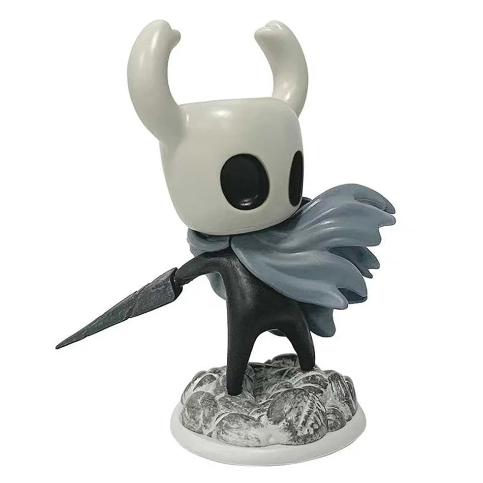 Side view of Hollow Knight Knight figure, showing posture and nail