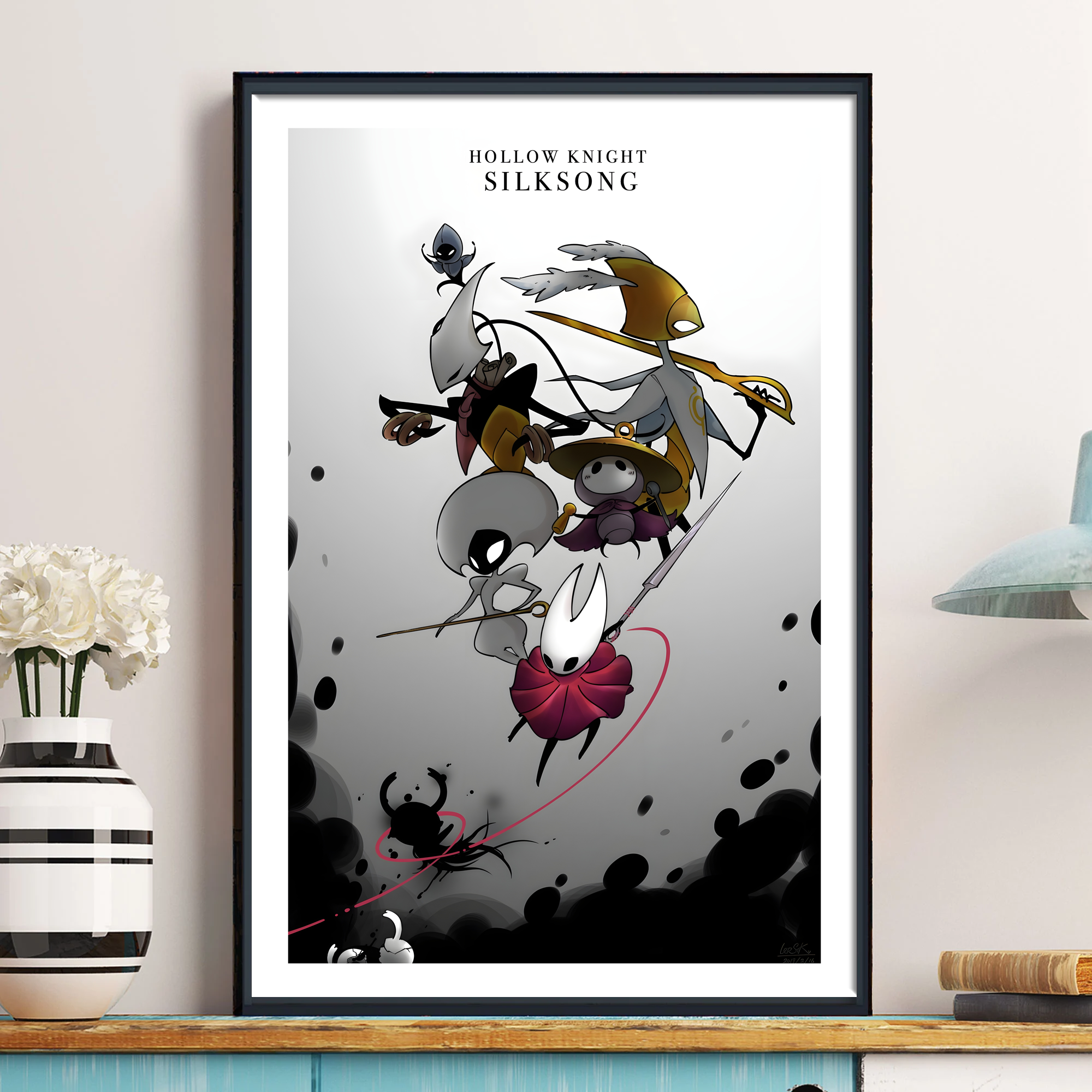 framed Hollow Knight Silksong Poster print, rolled up and ready for gifting or custom framing.