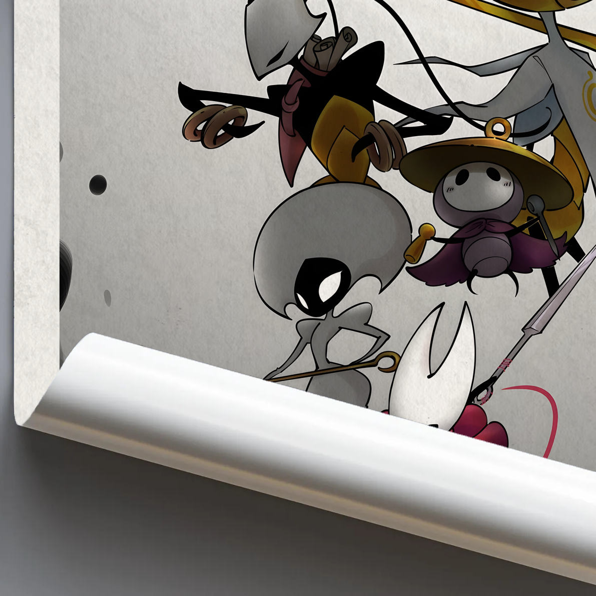 Close-up detail of the Hollow Knight Silksong Poster print, highlighting the vibrant colors and detailed artwork of the new setting