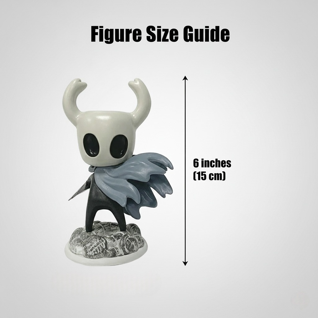 Hollow Knight Figure size guide with a small figurine and measurement text on a white background