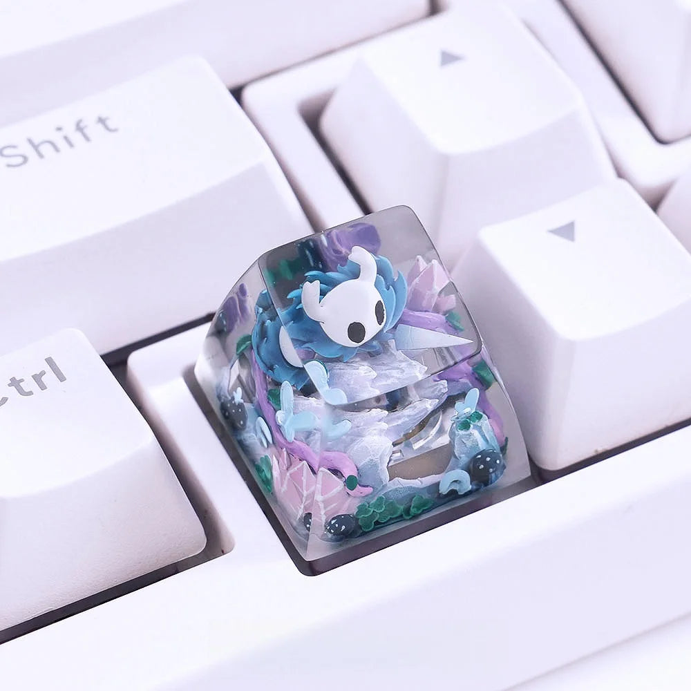 Front view of the Hollow Knight Transparent Keycap featuring The Knight, ideal for backlighting