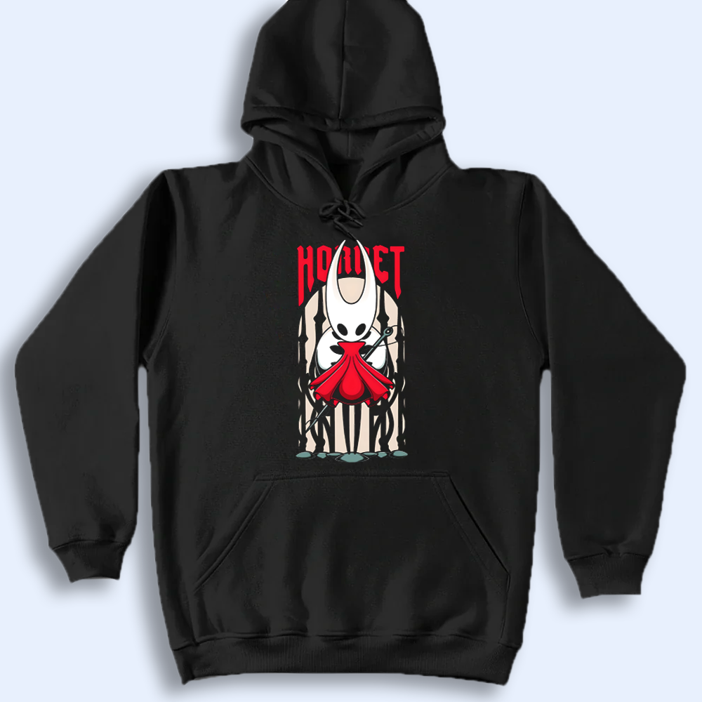 Hornet in her sentinel pose on a black shirt mockup.