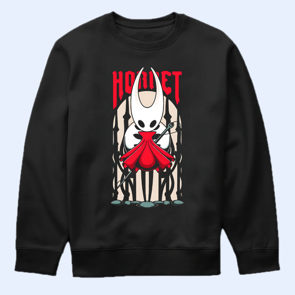 Hornet in her sentinel pose on a black shirt mockup.