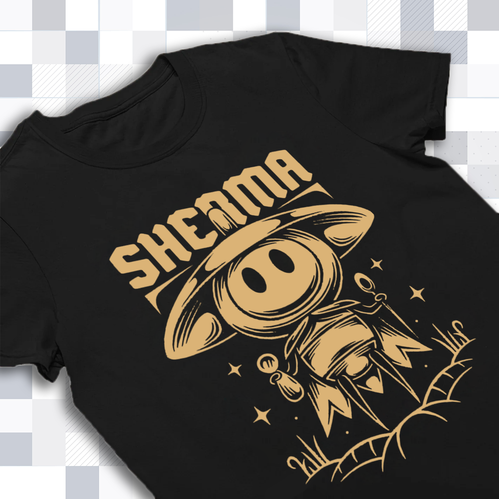 Close-up of the clean, crisp print of Sherma's silhouette on the Silksong Tee, highlighting the quality of the graphic