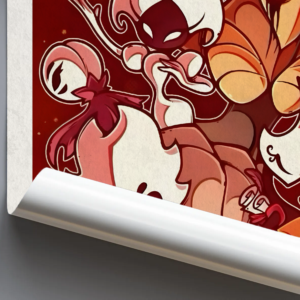Close-up detail of the Silksong Wall Art print quality, highlighting the artistic texture and sharp details of the fan artwork