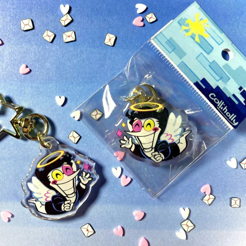 Close-up of the Spamton Keychain graphic print, highlighting the vibrant colors and character features.