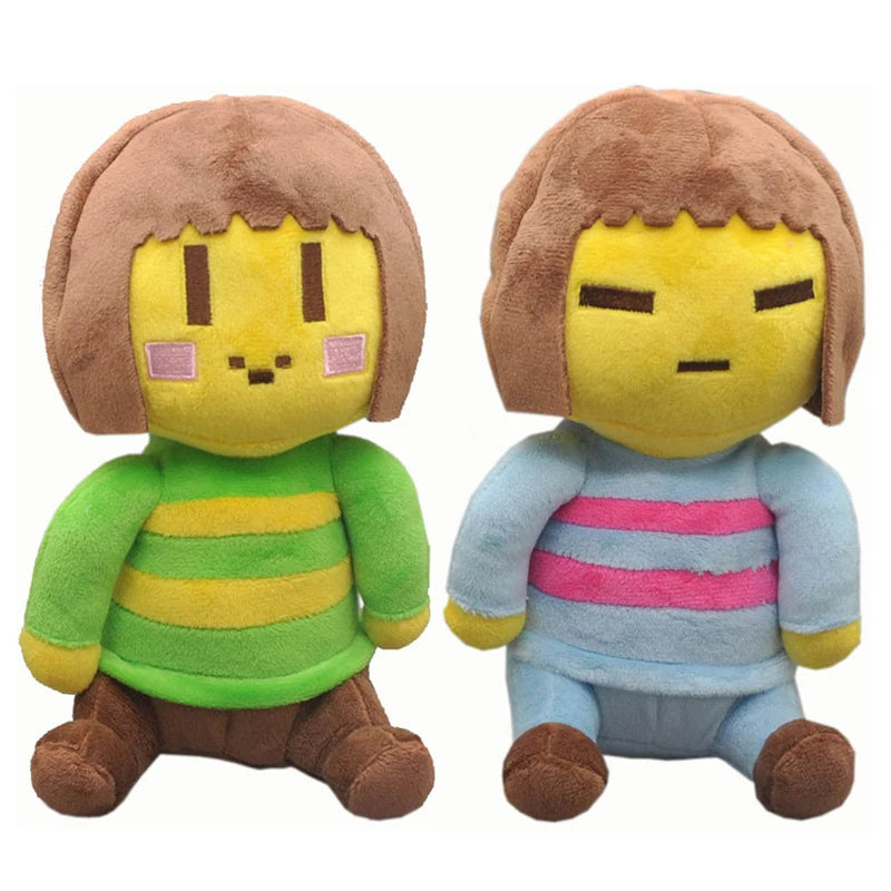 Front view of the Undertale Plush Toy, Chara & Frisk Plush set, showcasing both soft dolls together