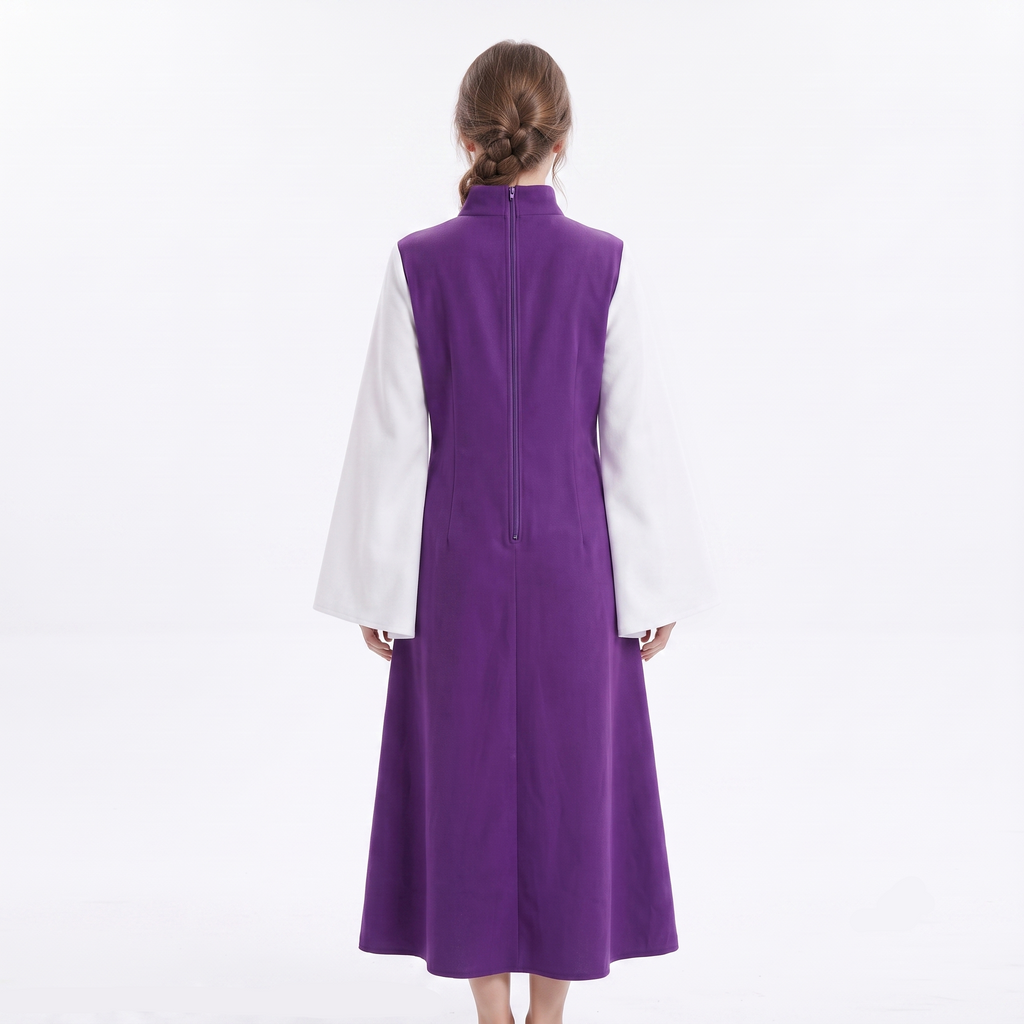 Adult model wearing the unisex DELTARUNE Merch Toriel tunic, showcasing the back of the costume.