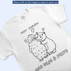 Best Friends Moo Deng And Pesto Penguin Shirt, Moo Deng and Pesto Funny Sketch Meme Tshirt, Baby Hippo Shirt, Pesto Penguin Trending Viral Tee