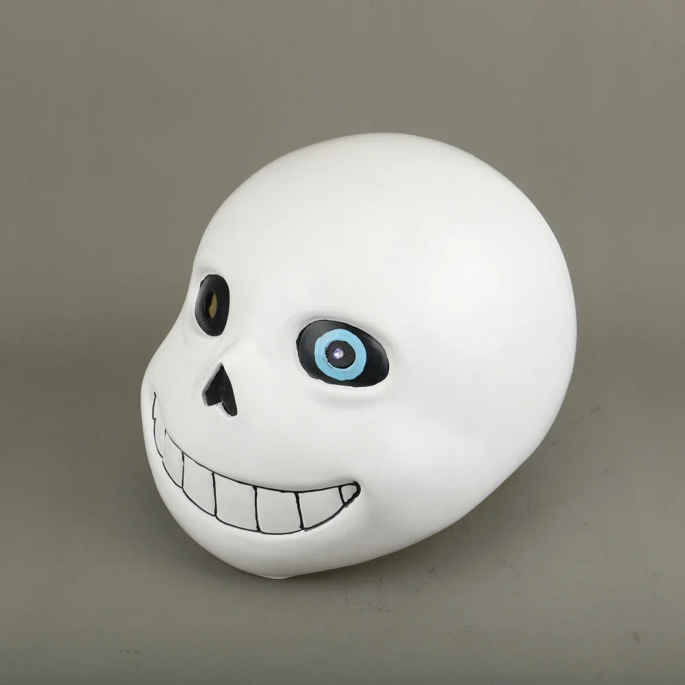 Side view of the Undertale cosplay Sans mask, showing the full head coverage and adult size fit.