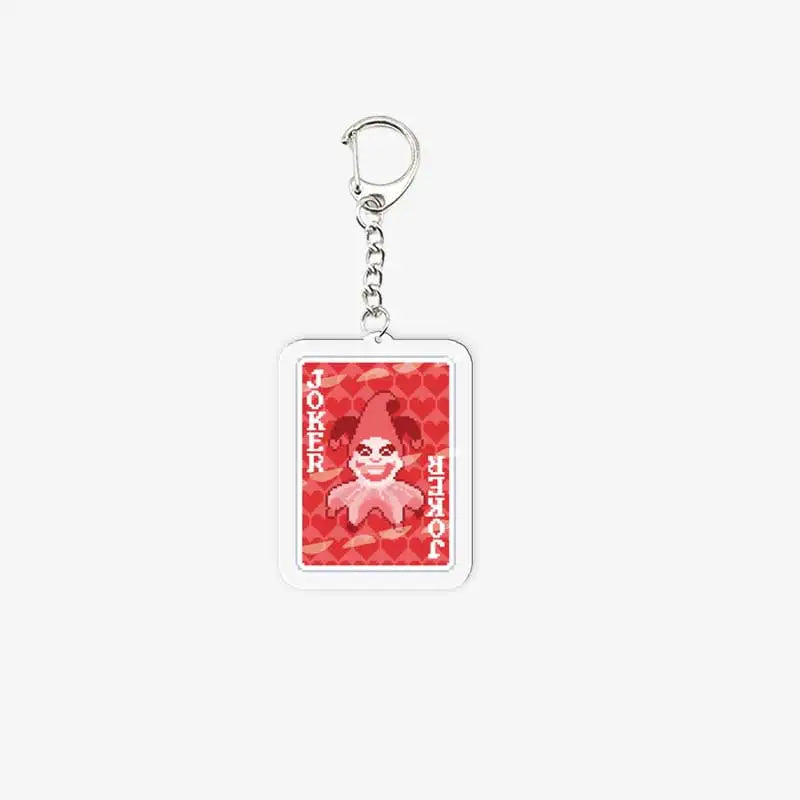 Keychain with a card design featuring Balatro Lusty Joker on a white background