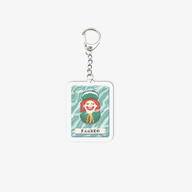 Keychain with a Balatro Perkeo design on a white background