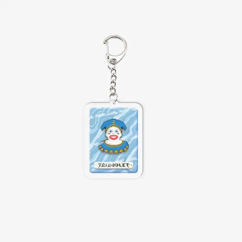 Keychain with the Balatro Triboulet design on a white background