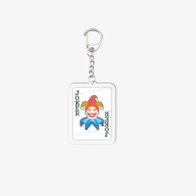 Balatro Joker Keychain with a card design of a joker on a white background