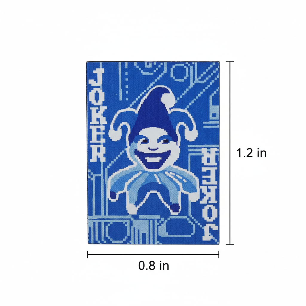 Blueprint Joker Enamel Pin is shown with dimensions on a white background.