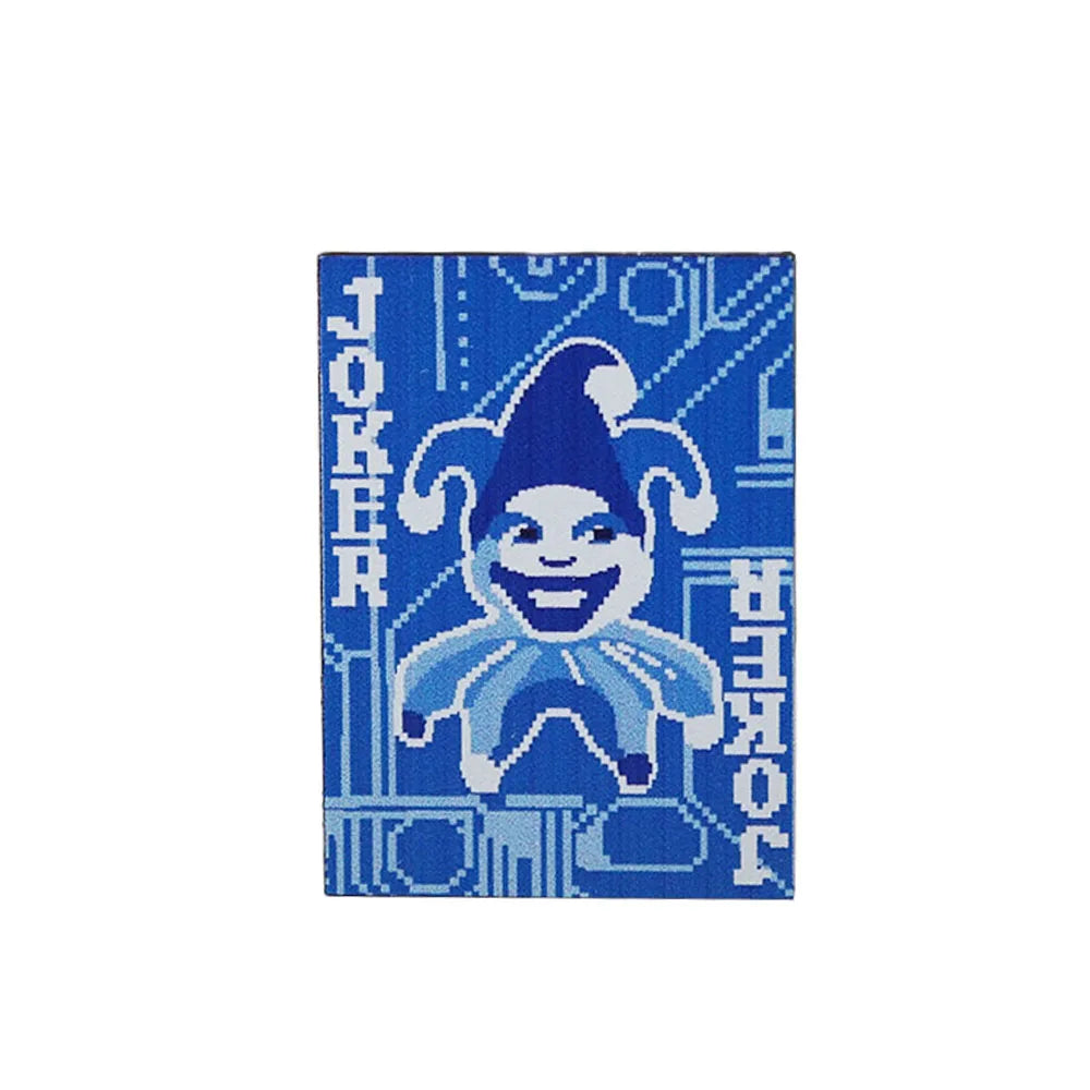 Front view of the Blueprint Joker Enamel Pin, featuring the blue technical drawing pixel art from the video game Balatro.