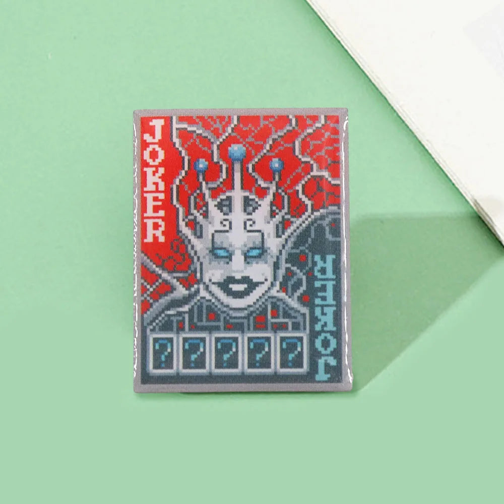 Close-up of the hard enamel finish on the Chaos Theory Joker pin, inspired by Lumpy Touch's unreleased game art.