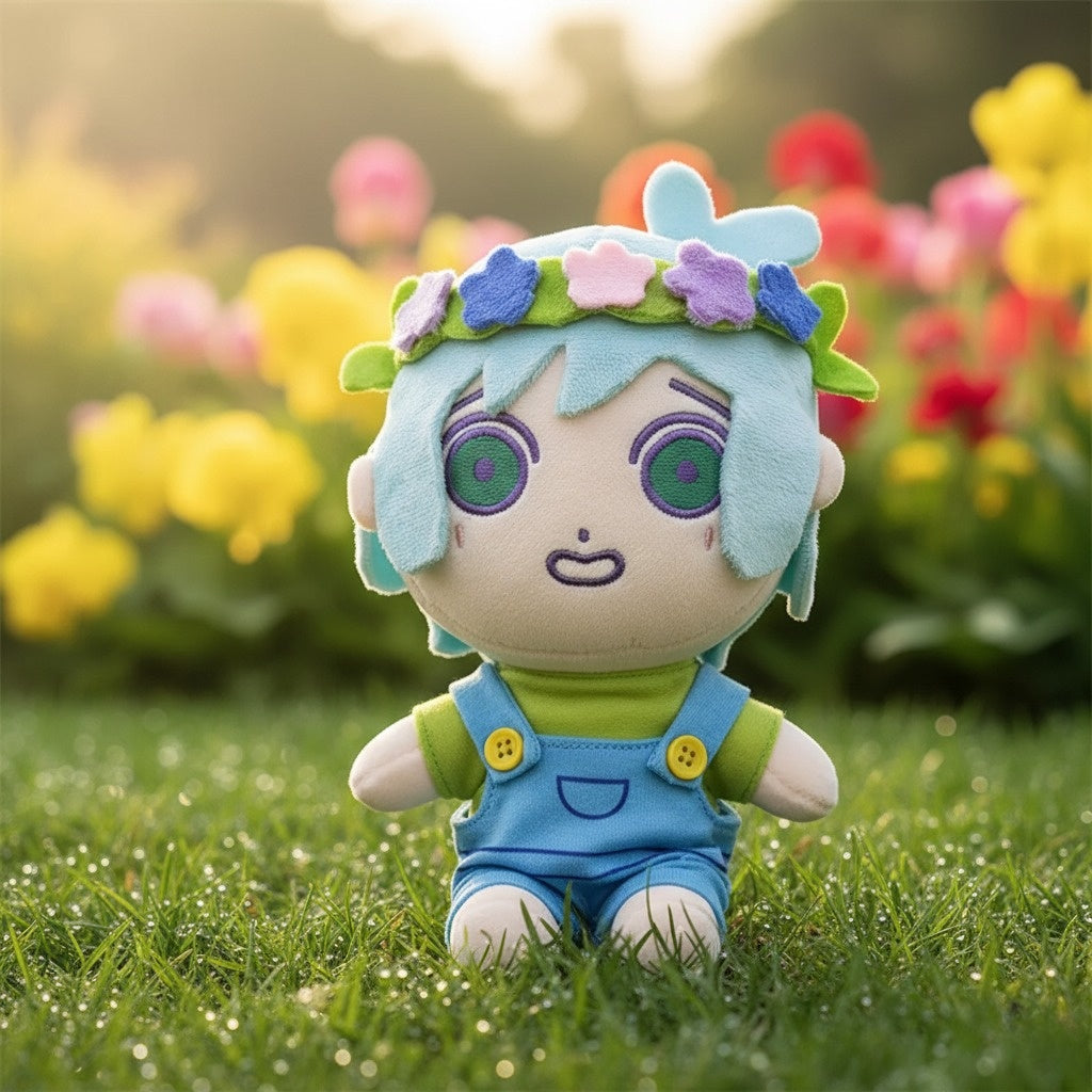 The Omori BASIL Plush Toy sitting in a stable pose, showing the doll's full body and gentle design.