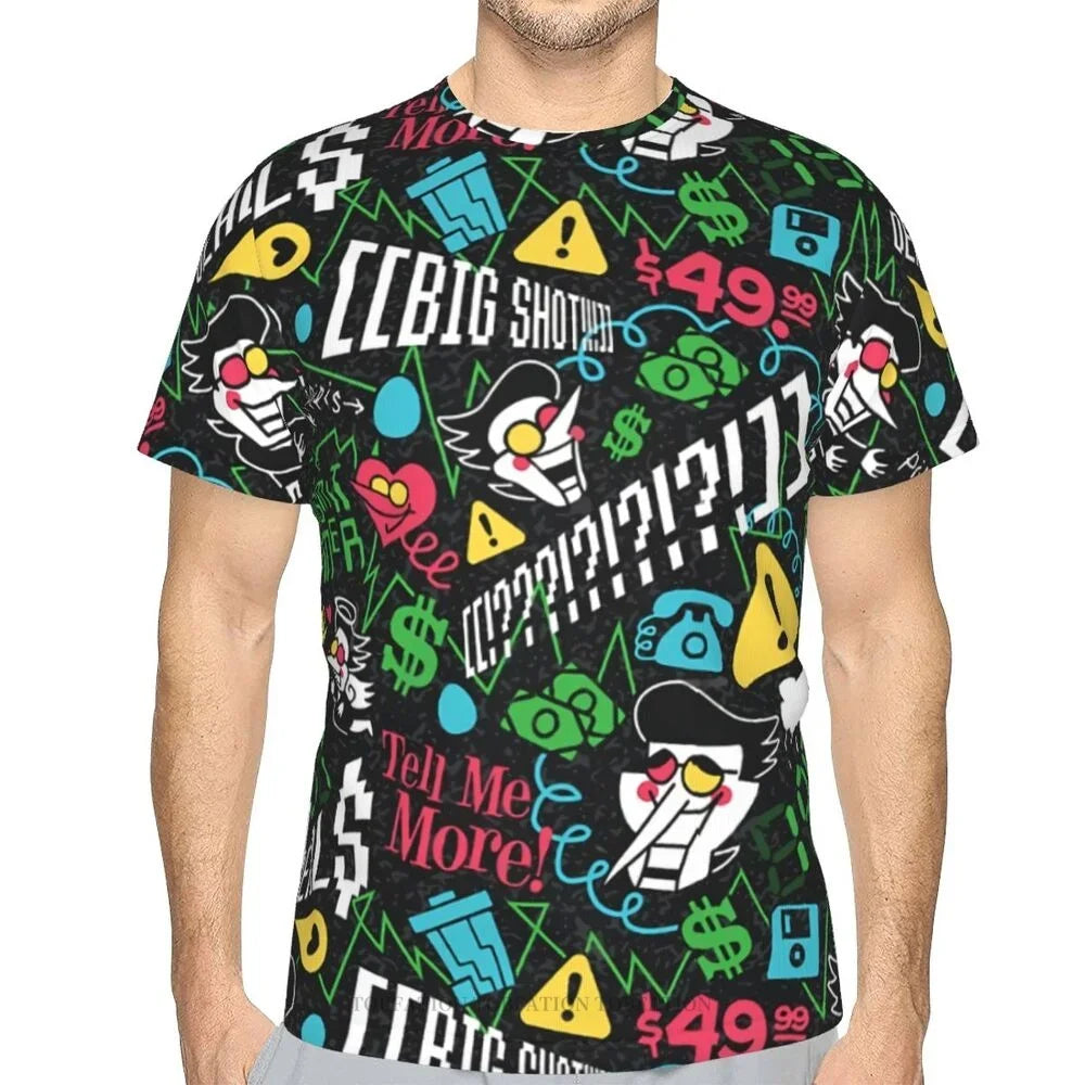 DELTARUNE Spamton 'BIG SHOT' t-shirt folded neatly, presented as an ideal gift for game enthusiasts
