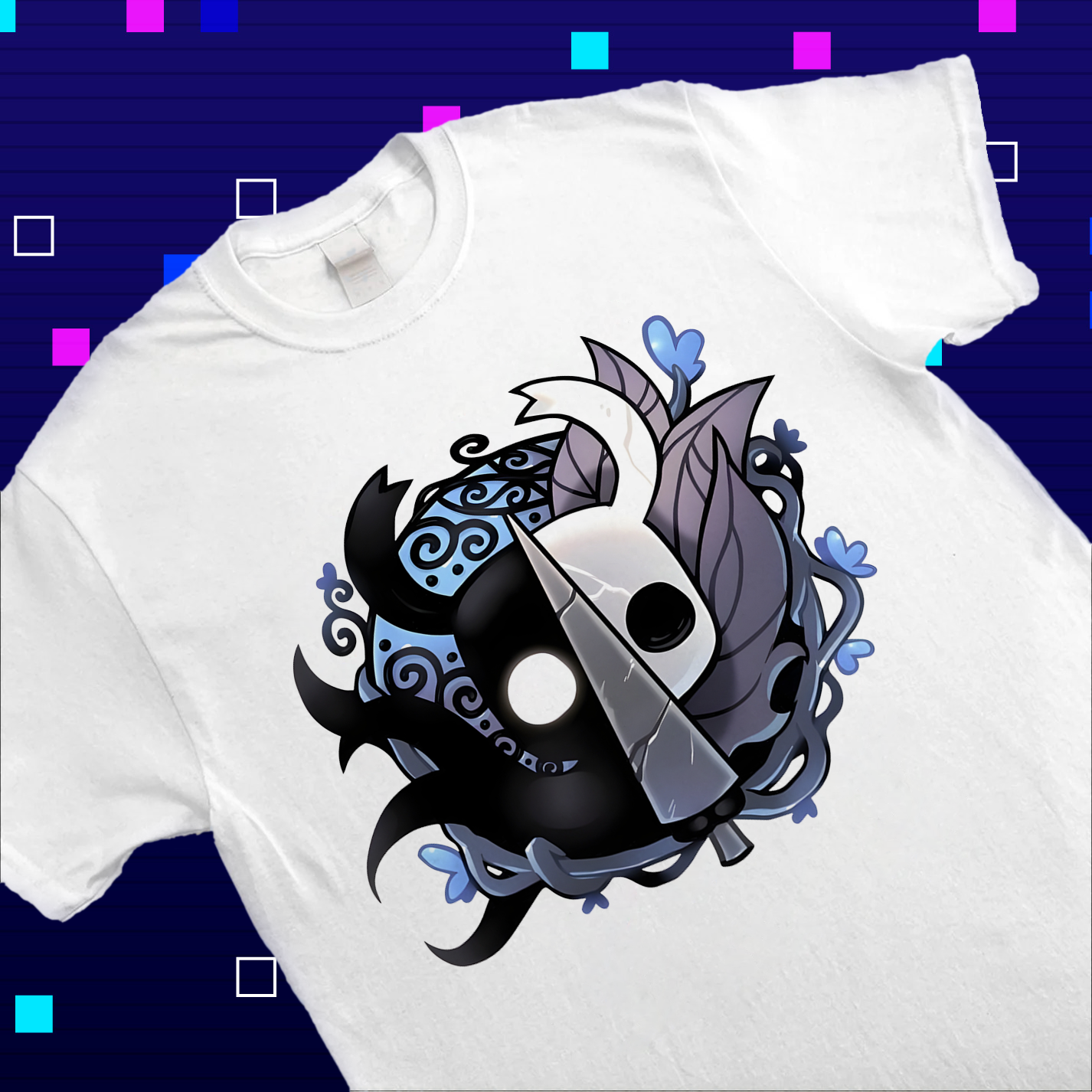 Collector's edition The Knight Hollow Knight design on a T-shirt mockup