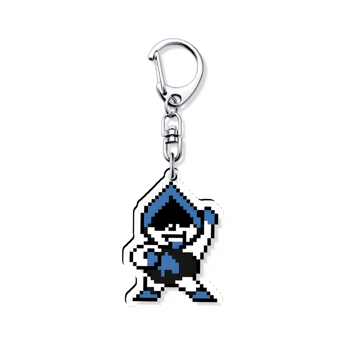 Close-up of the DELTARUNE Lancer character keychain charm, highlighting the detailed artwork