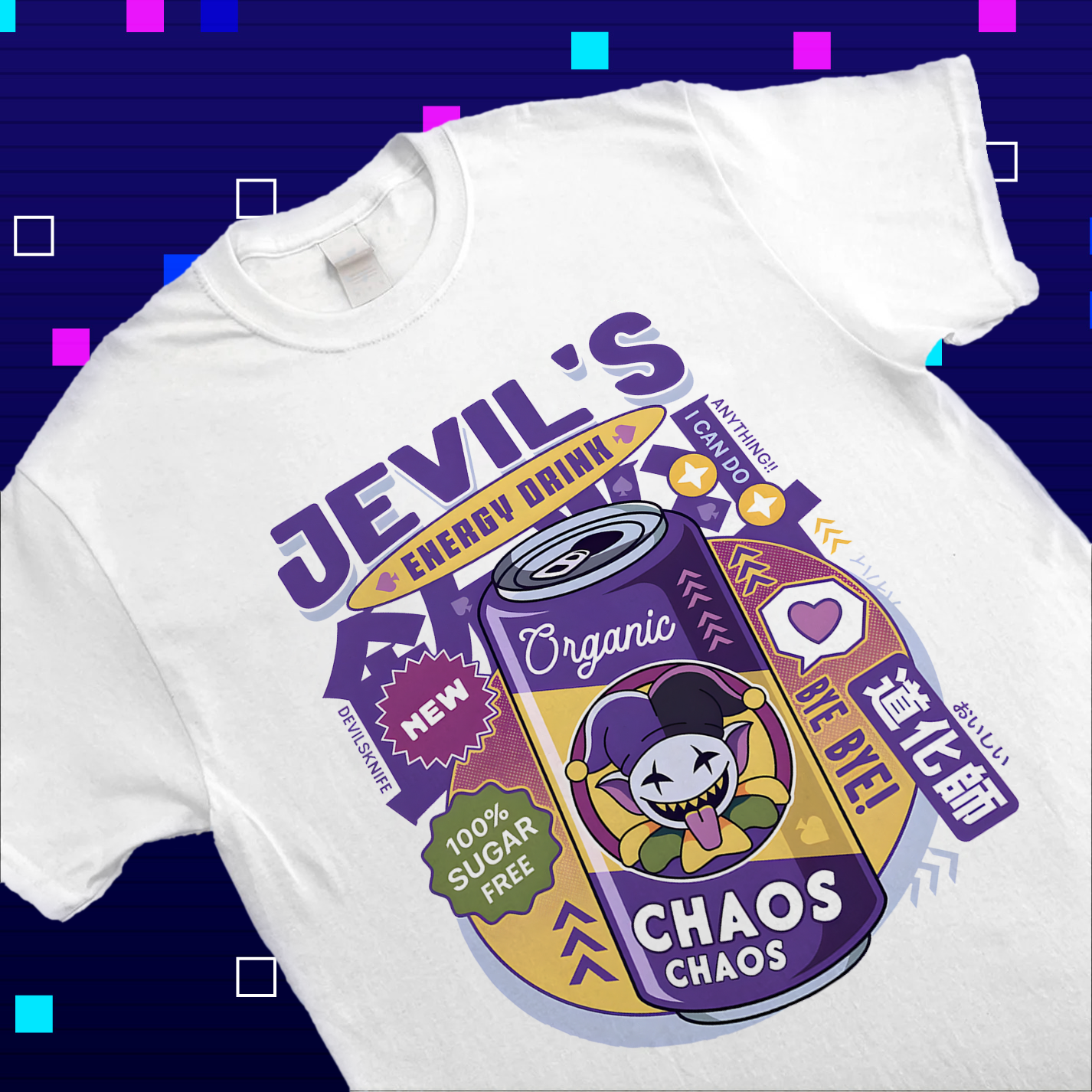 DELTARUNE Jevil 'Jevil's Energy Drink' T-Shirt, Organic Chaos Fan Apparel & Graphic Tee Cartpitol