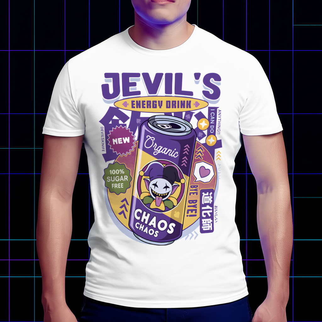 DELTARUNE Jevil 'Jevil's Energy Drink' T-Shirt, Organic Chaos Fan Apparel & Graphic Tee Cartpitol