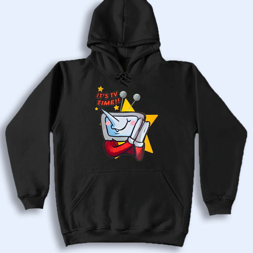 Black hoodie with a colorful Mr.Ant Tenna design on a light gray background