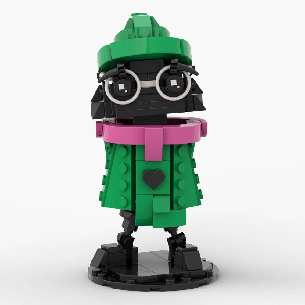 Front view of the fully assembled DELTARUNE Merch Ralsei Brick Figure set.