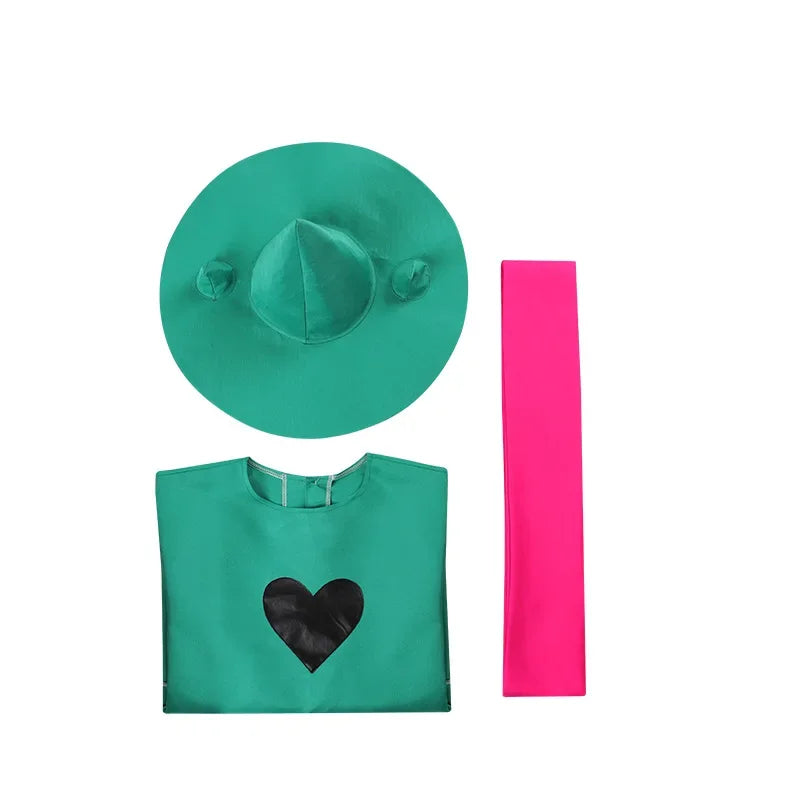 Detail of the soft, green scarf and fabric used in the DELTARUNE Merch Ralsei Cosplay costume, emphasizing the fluffy texture.