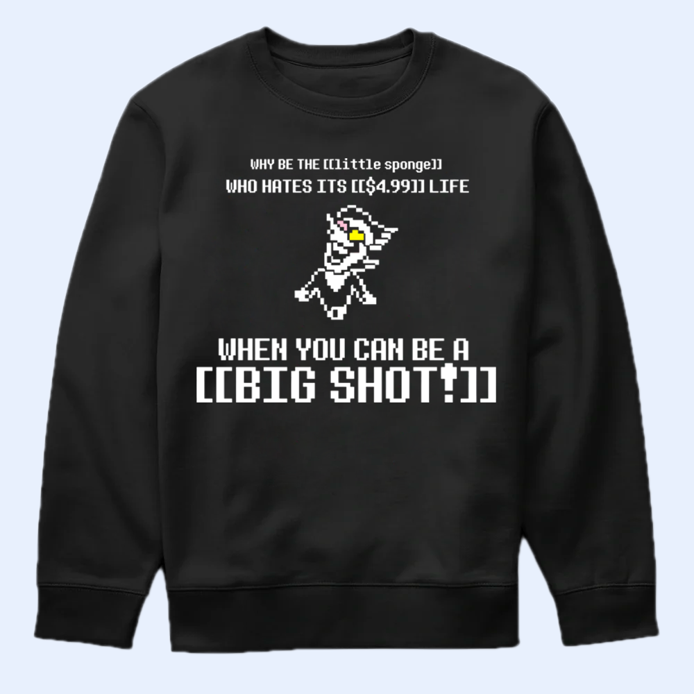 DELTARUNE Merch, Spamton BIG SHOT Quote T-Shirt, Little Sponge Fan Apparel Cartpitol