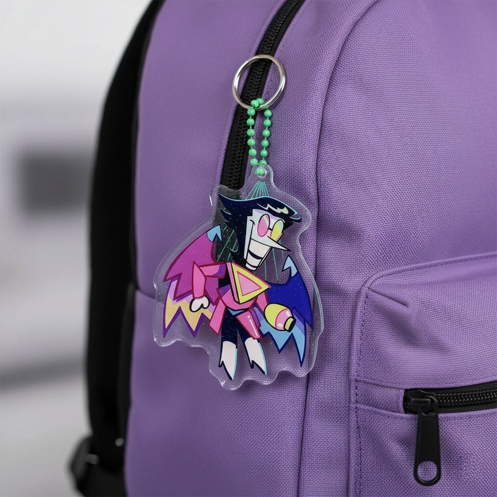 Detail of the durable acrylic material and metal keyring on the Spamton NEO DELTARUNE Keychain.