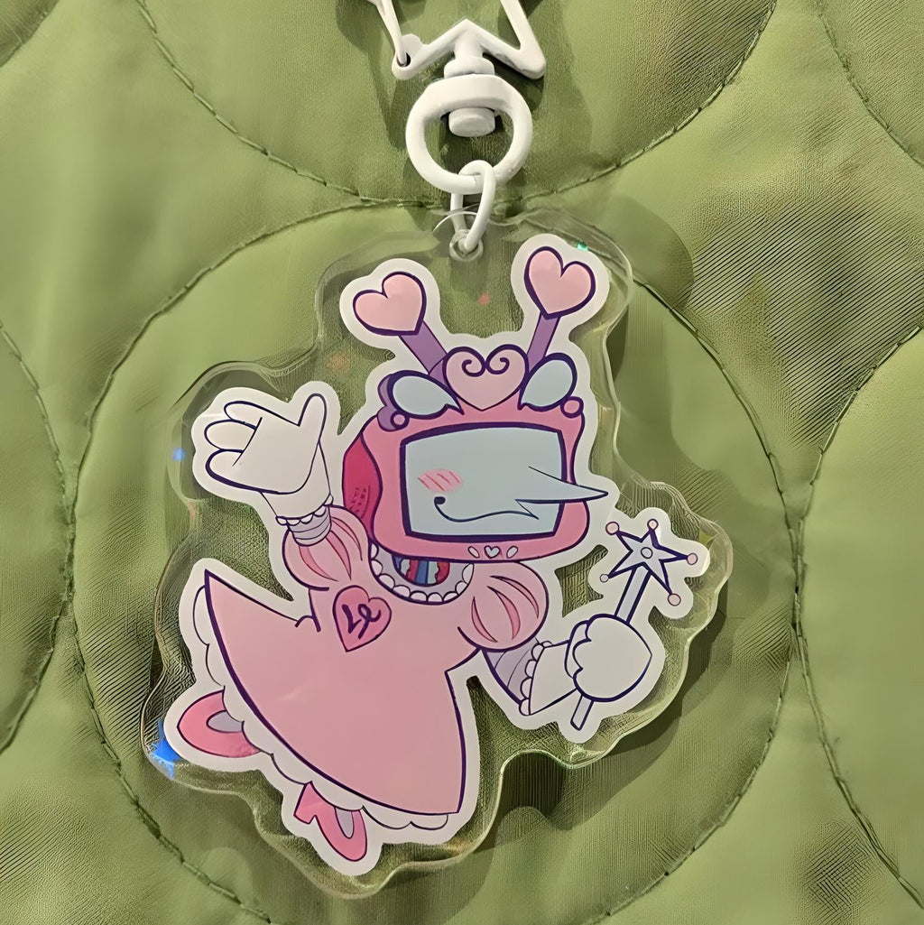 Detail of the durable acrylic material and metal keyring on the DELTARUNE Tenna Princess Keychain.