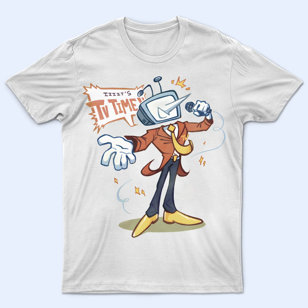 Front view of the DELTARUNE Mr. Ant Tenna 'It's TV time' T-shirt, featuring the unique character graphic