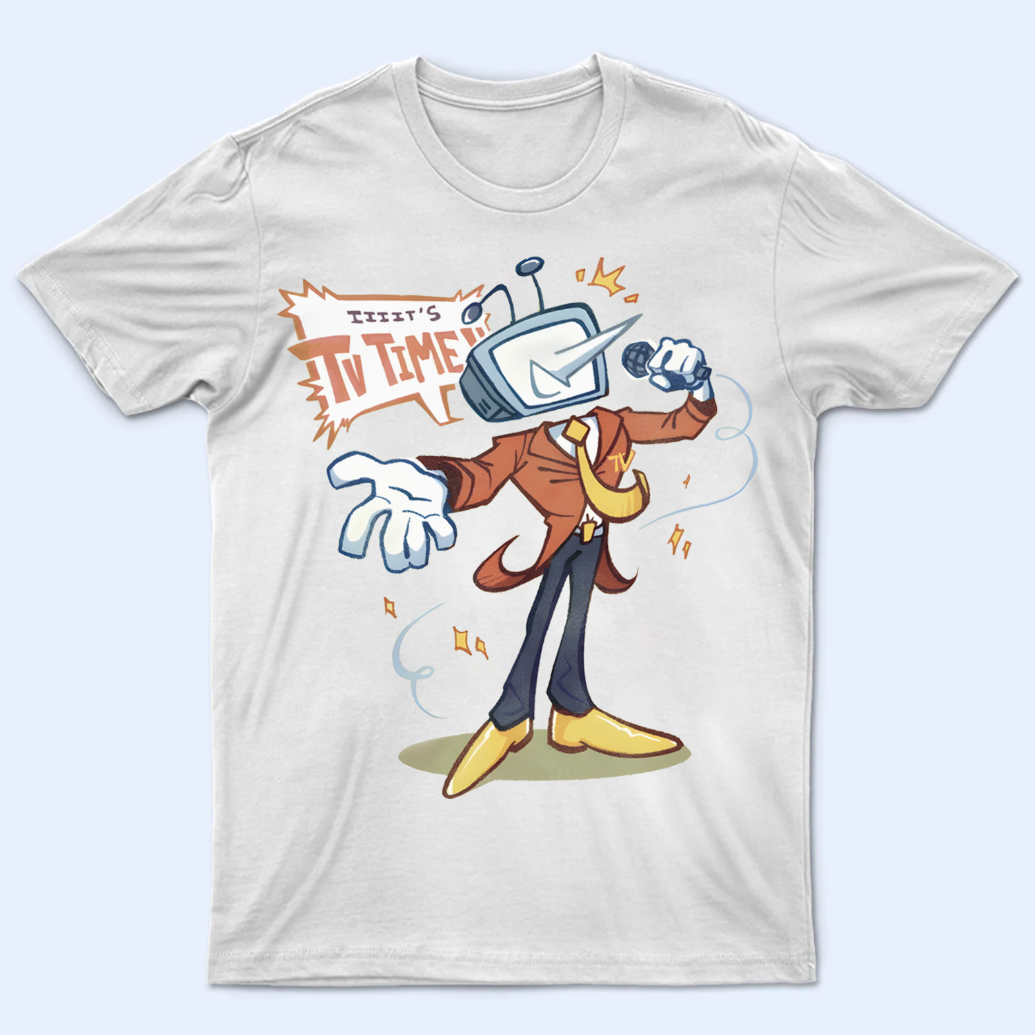 Front view of the DELTARUNE Mr. Ant Tenna 'It's TV time' T-shirt, featuring the unique character graphic