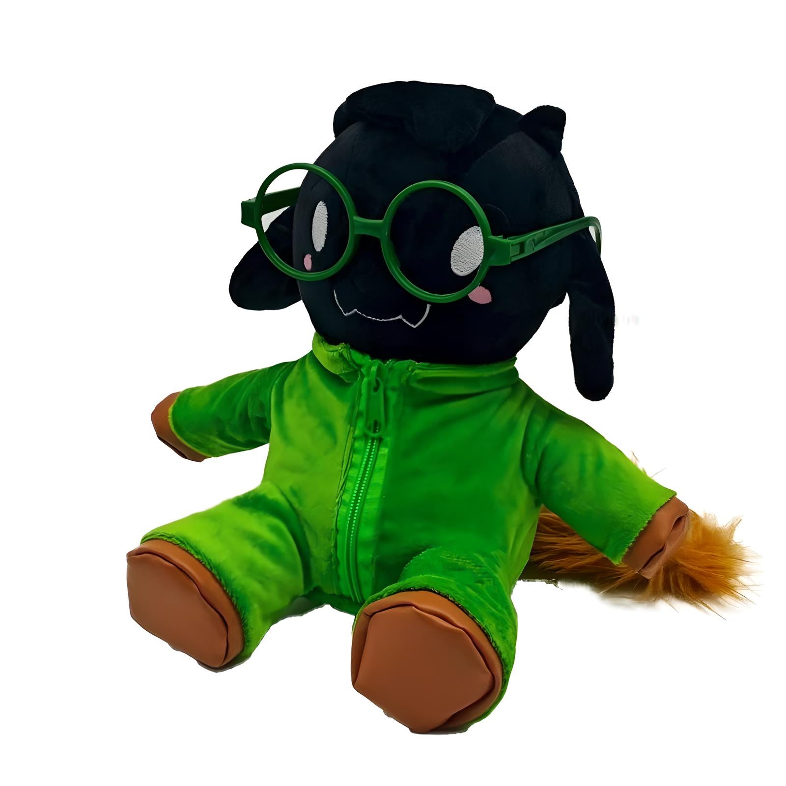 Close-up of the DELTARUNE Plush Toy No Hat Ralsei's face, focusing on the embroidered features and scarf.
