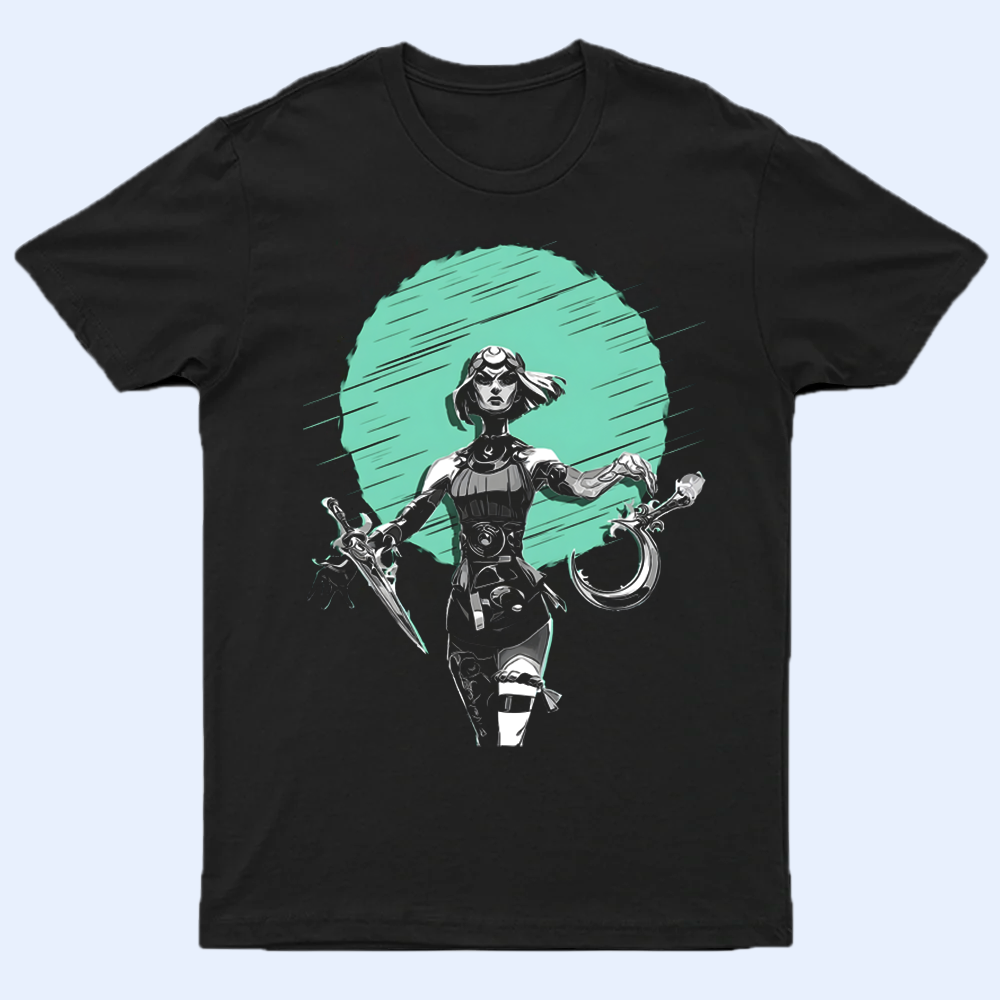 Front view of the Hades shirt featuring Melinoë in a retro-style design