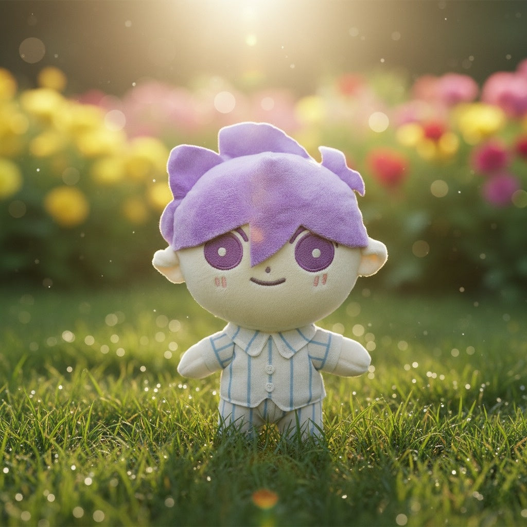 The Omori HERO Plush Toy sitting in a stable pose, showing the doll's full body and classic attire.
