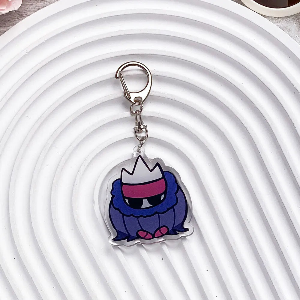 Close-up of The Knight acrylic keychain, showing print detail, model3