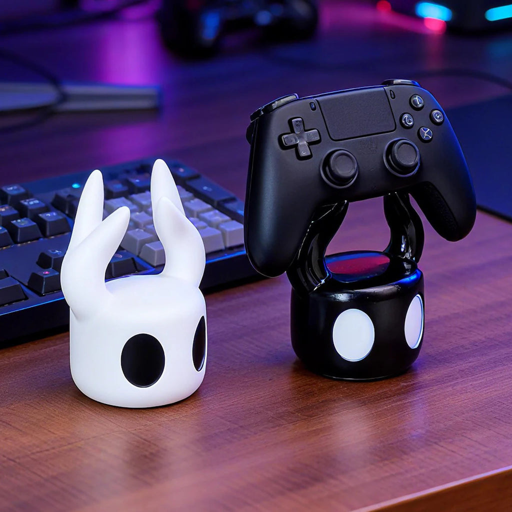 Close-up detail of the Hollow Knight Controller Stand, highlighting the smooth finish and eye cutouts.