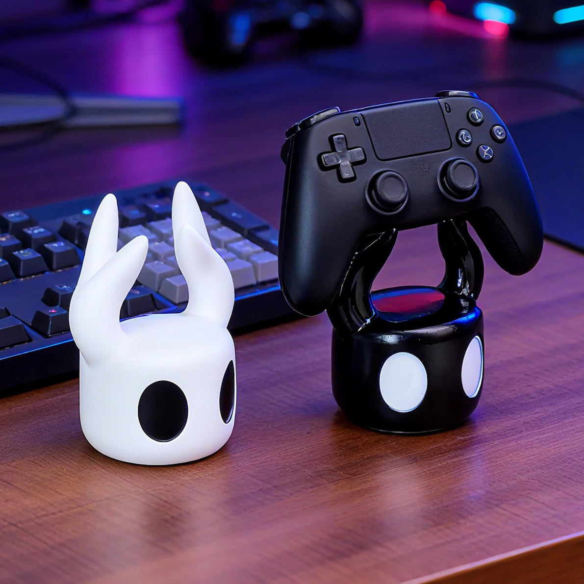 Close-up detail of the Hollow Knight Controller Stand, highlighting the smooth finish and eye cutouts.