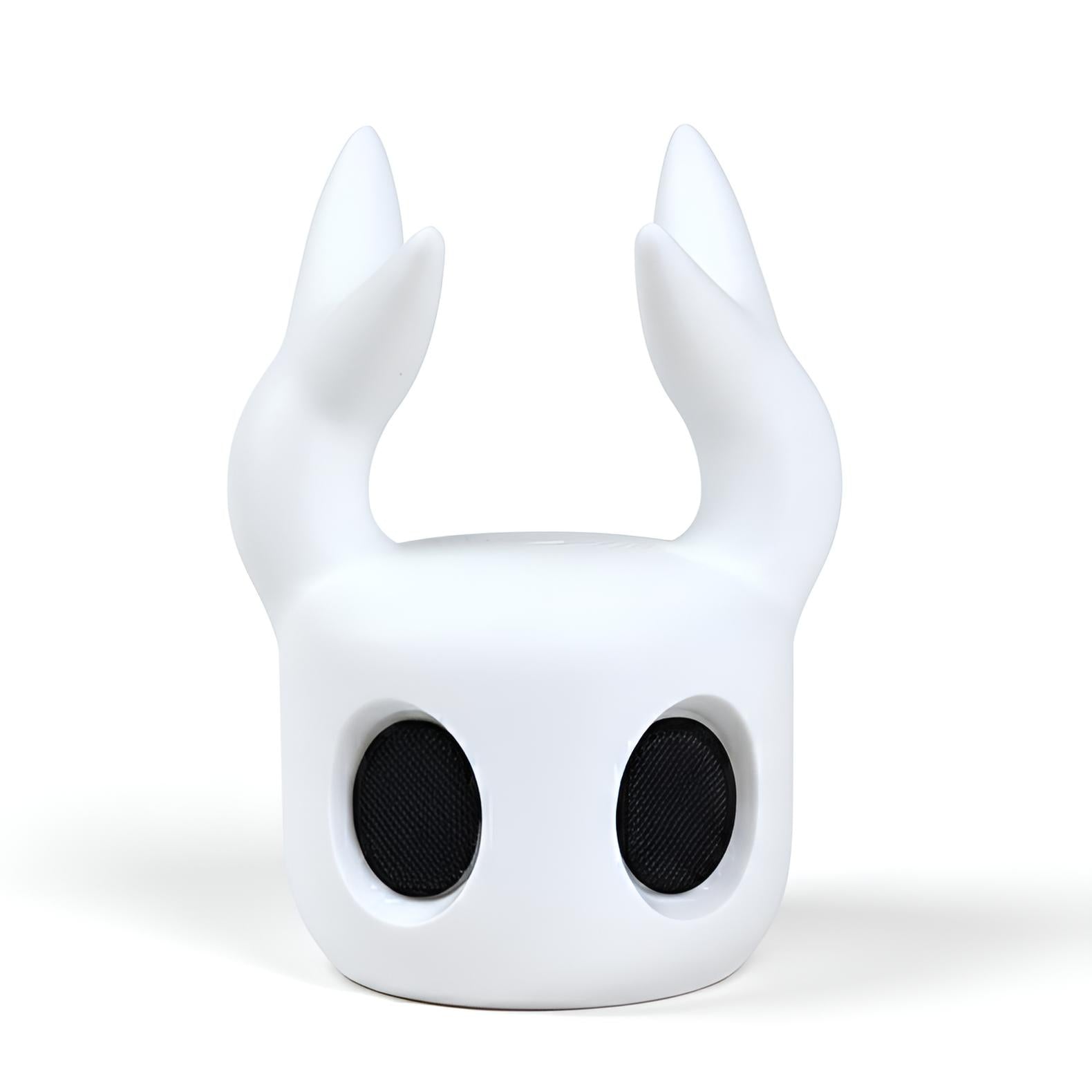 Front view of the Hollow Knight Controller Stand White (4.6in Tall) designed as The Knight's head, ready to hold a gamepad.